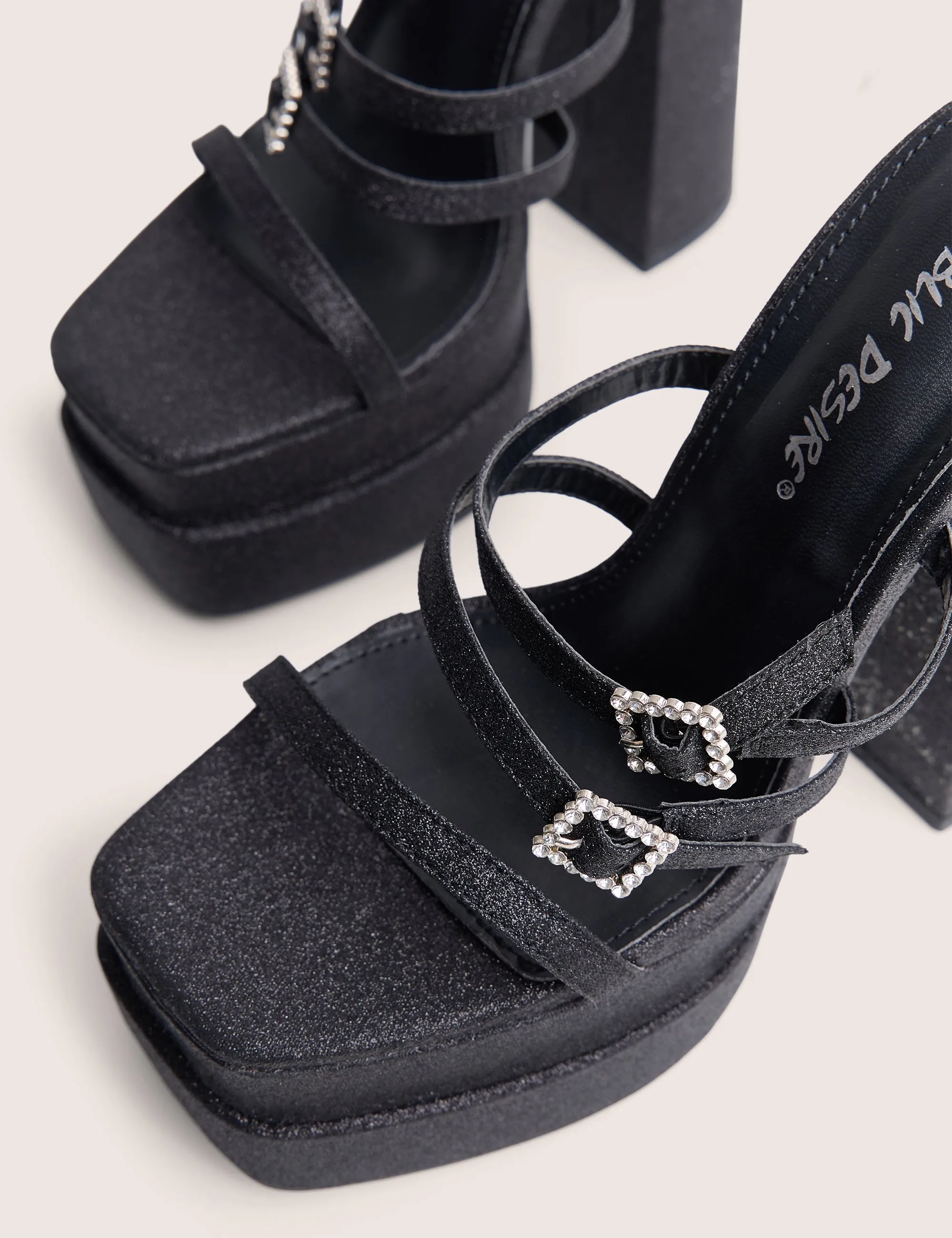Disco Ball Black Buckle Embellished Detail Platform Heels sold by Public Desire product image thumbnail 4