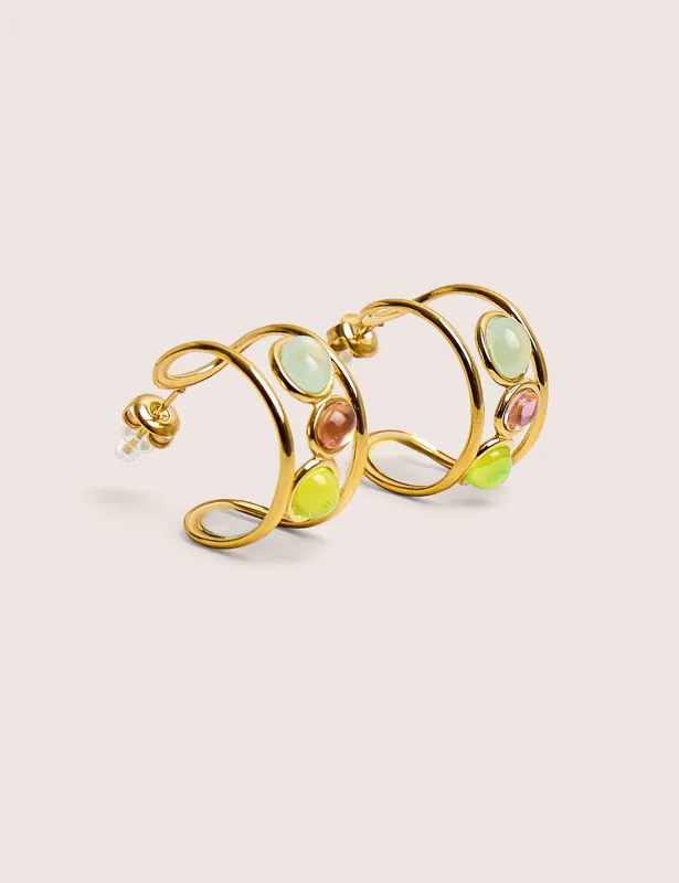 Gold Plated Hoop Earrings With Resin Stones made by Public Desire