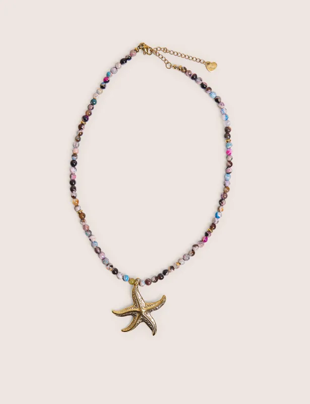 Multi Coloured Beaded Starfish Detail Necklace made by Public Desire