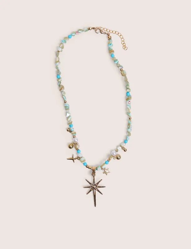 Blue Beaded Star Embellished Necklace made by Public Desire