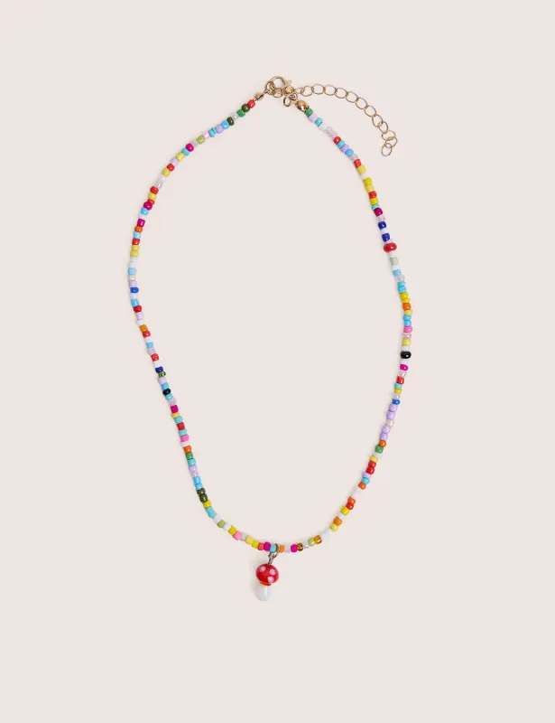 Muilticoloured Beaded Mushroom Necklace made by Public Desire