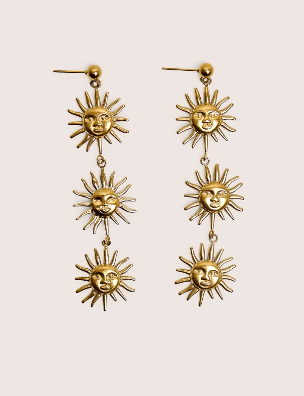 Triple Sun Drop Earrings in Gold made by Public Desire