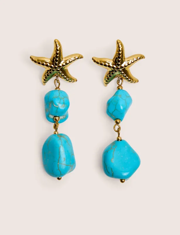 Starfish Detail With Blue Stone Droplet in Gold made by Public Desire