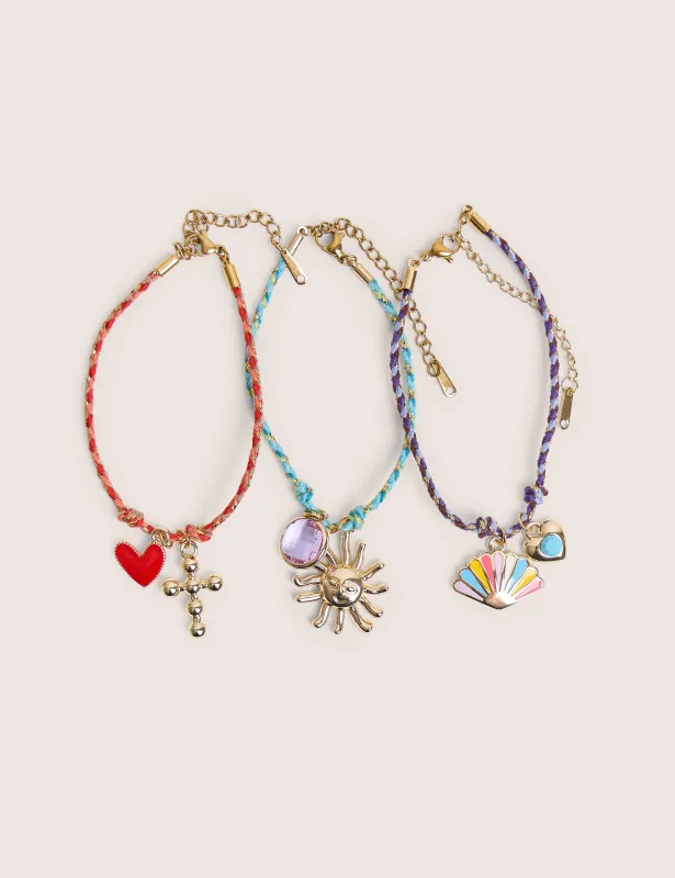 Pack of Three Multicoloured Woven Charm Bracelets made by Public Desire