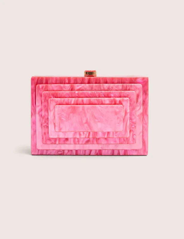 The Cali Marble Resin Rectangle Clutch Bag in Pink made by Public Desire