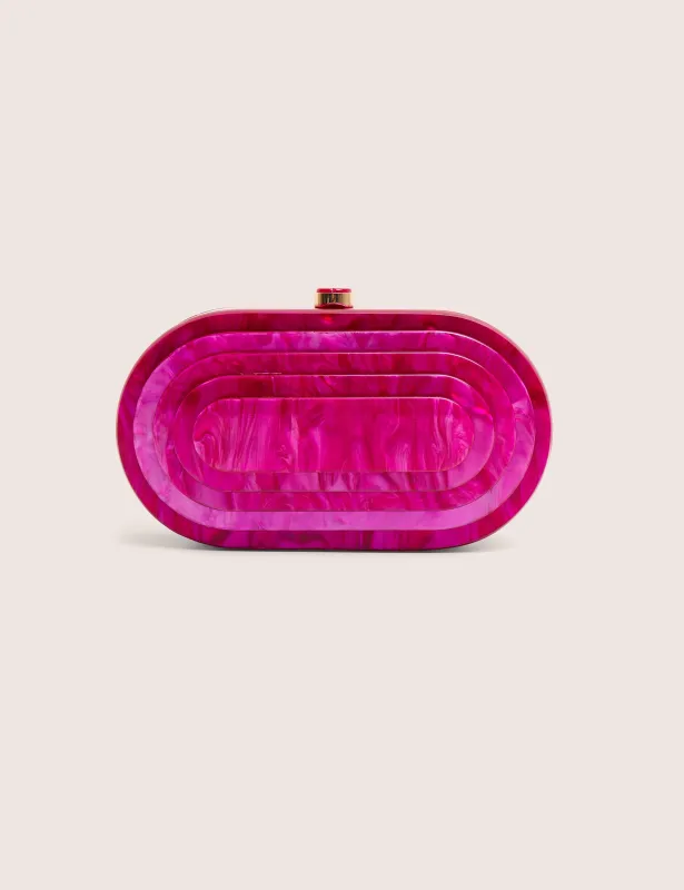 The Cleo Marble Resin Oval Clutch Bag in Pink made by Public Desire
