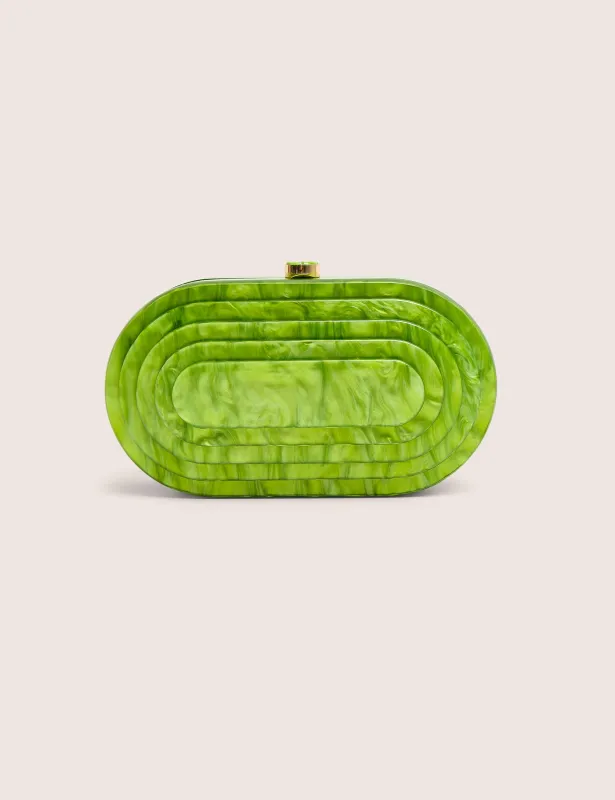 The Cleo Marble Resin Oval Clutch Bag in Green made by Public Desire