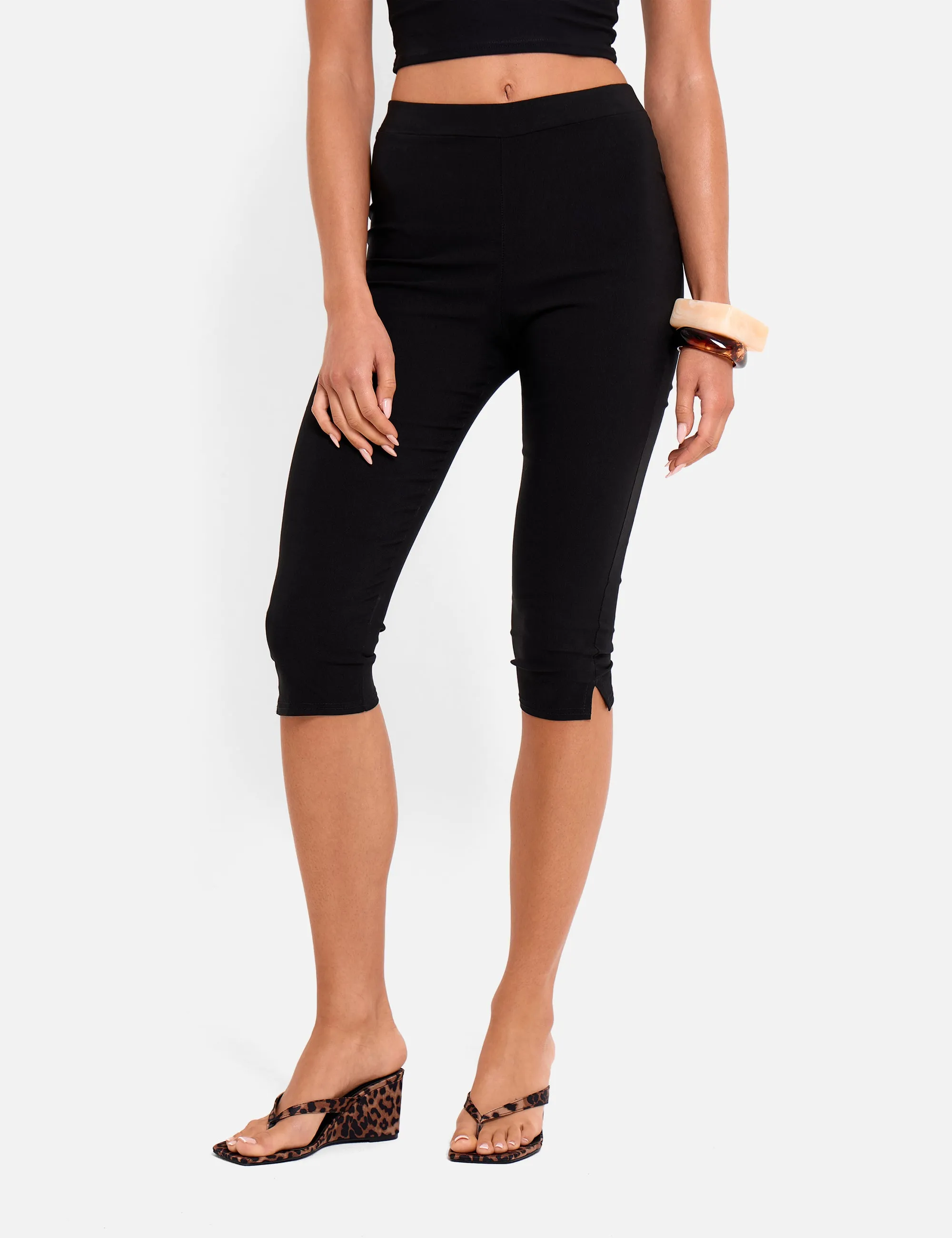 High Waist Bengaline Split Hem Capri Trousers Black sold by Public Desire product image thumbnail 3