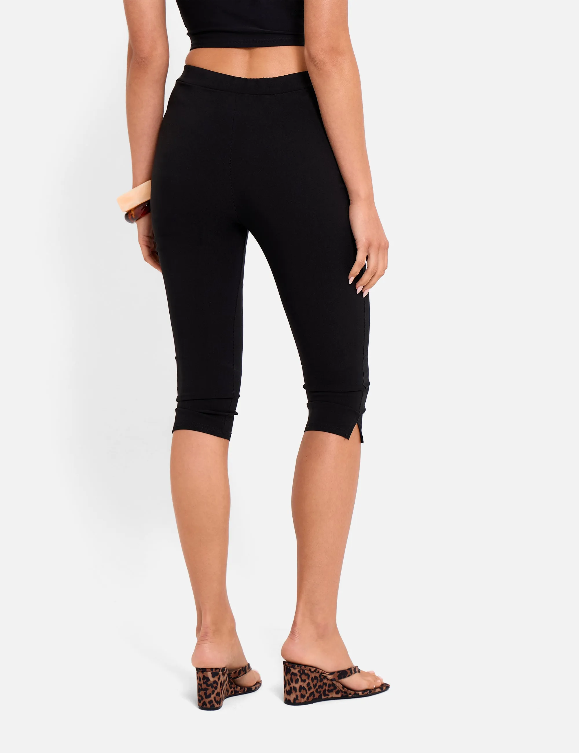 High Waist Bengaline Split Hem Capri Trousers Black sold by Public Desire product image thumbnail 4