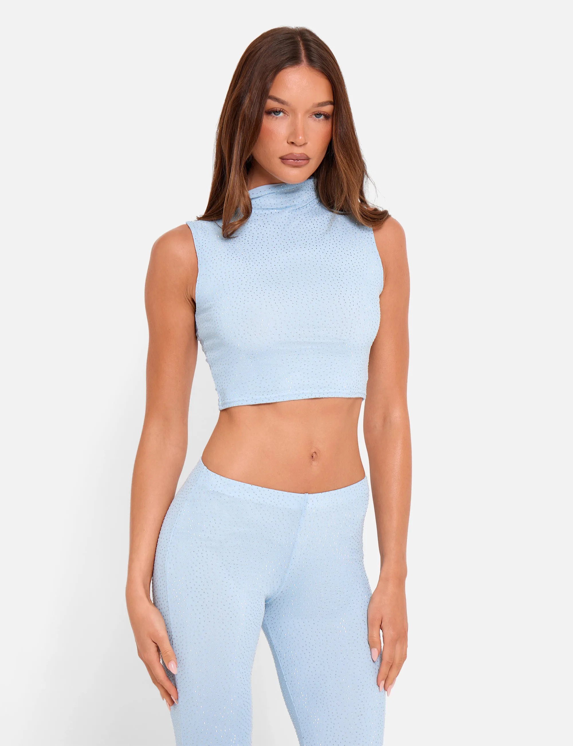 Hotfix High Neck Luxe Slinky Crop Top Blue sold by Public Desire