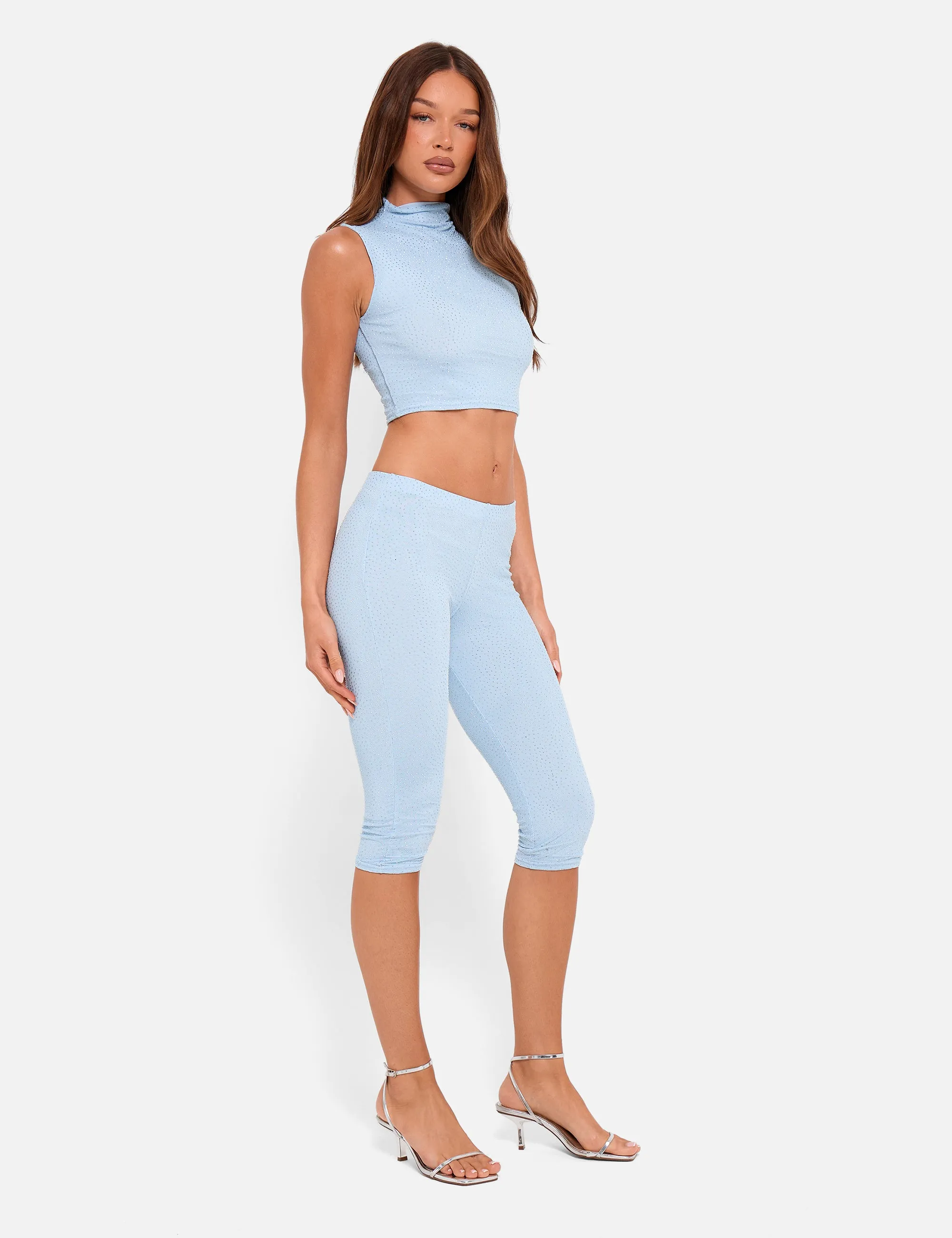Hotfix High Neck Luxe Slinky Crop Top Blue sold by Public Desire product image thumbnail 3
