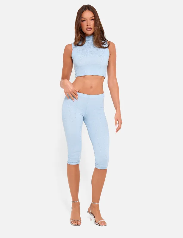 Hotfix High Waist Luxe Slinky Capri Pants Blue made by Public Desire