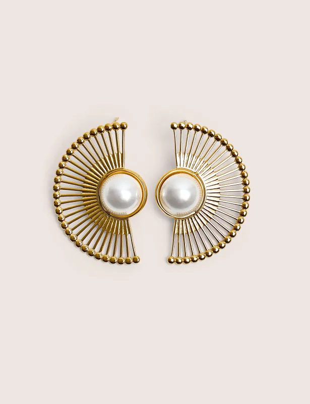 Public Desire Half Moon Earrings With Pearl Detail in Gold made by Public Desire