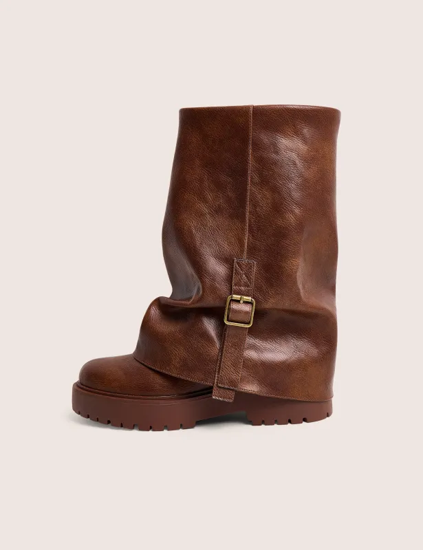 Benjamin Brown Buckle Detail Fold Over Ankle Boots made by Public Desire