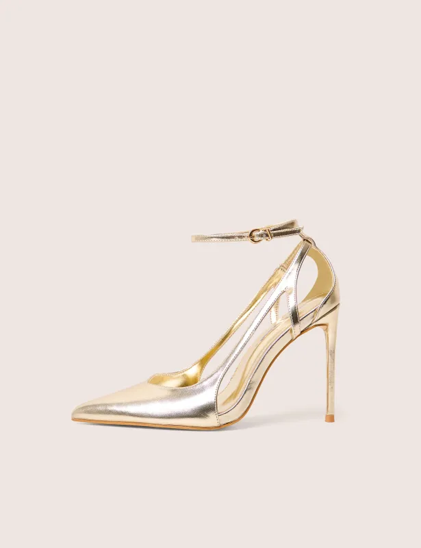 Allegedly Gold Cut Out Detail Ankle Strap Court Shoes made by Public Desire