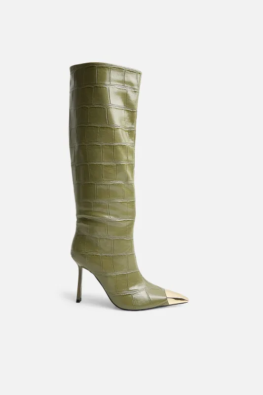 Radiate Green Croc Knee High Boot made by Public Desire