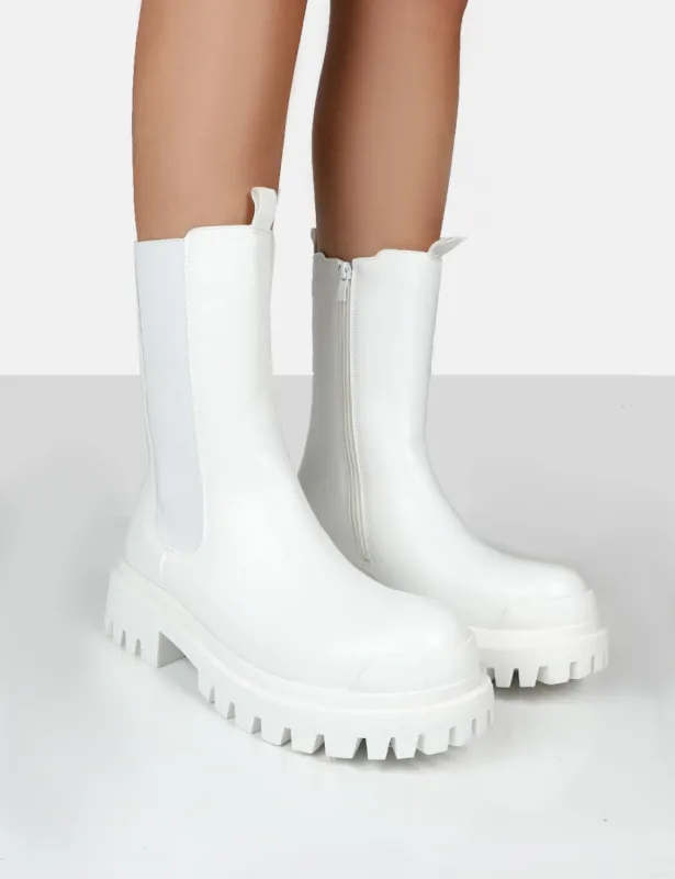 Ebene White PU Chunky Sole Chelsea Ankle Boots sold by Public Desire