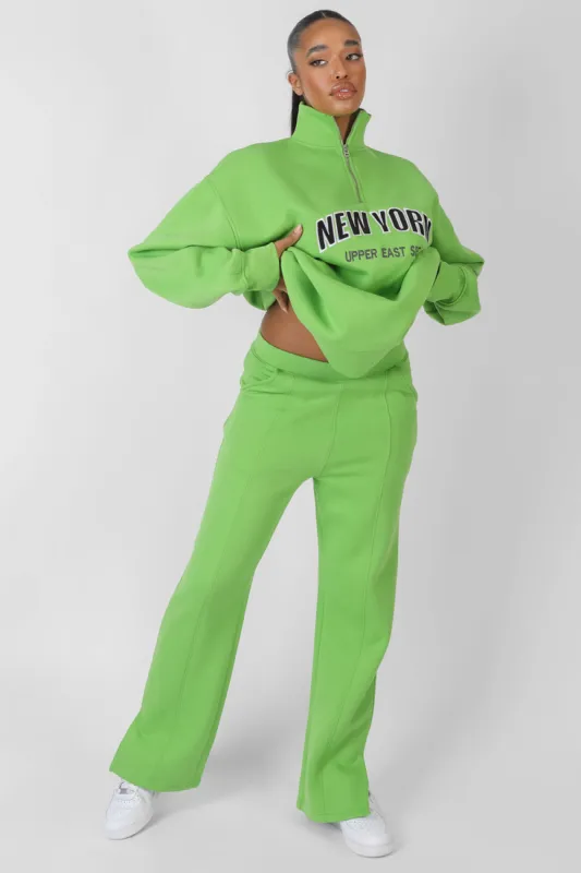 New York Split Hem Straight Joggers Green sold by Public Desire