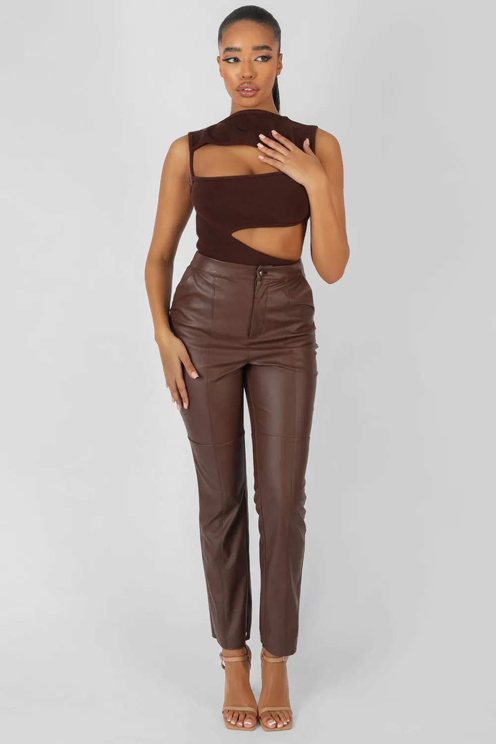 Asymmetric Cut Away Bodysuit Chocolate sold by Public Desire product image thumbnail 2