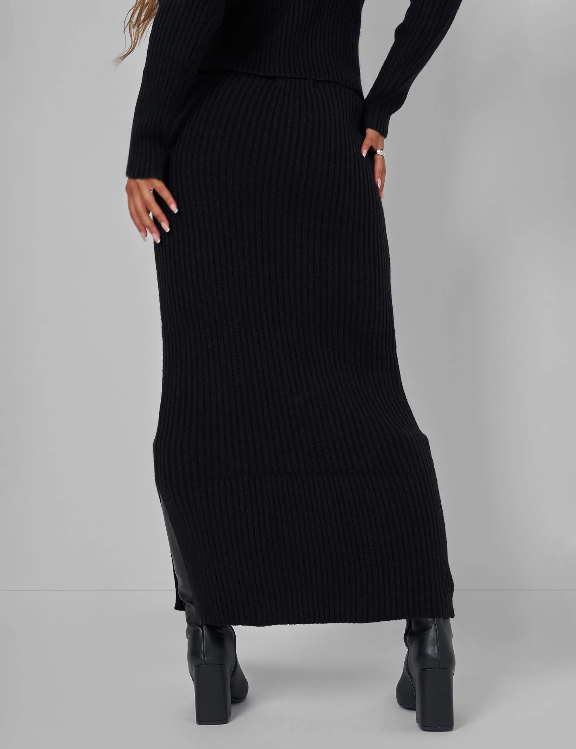 Kaiia Knitted Midi Side Split Skirt Co-ord in Black sold by Public Desire product image thumbnail 3
