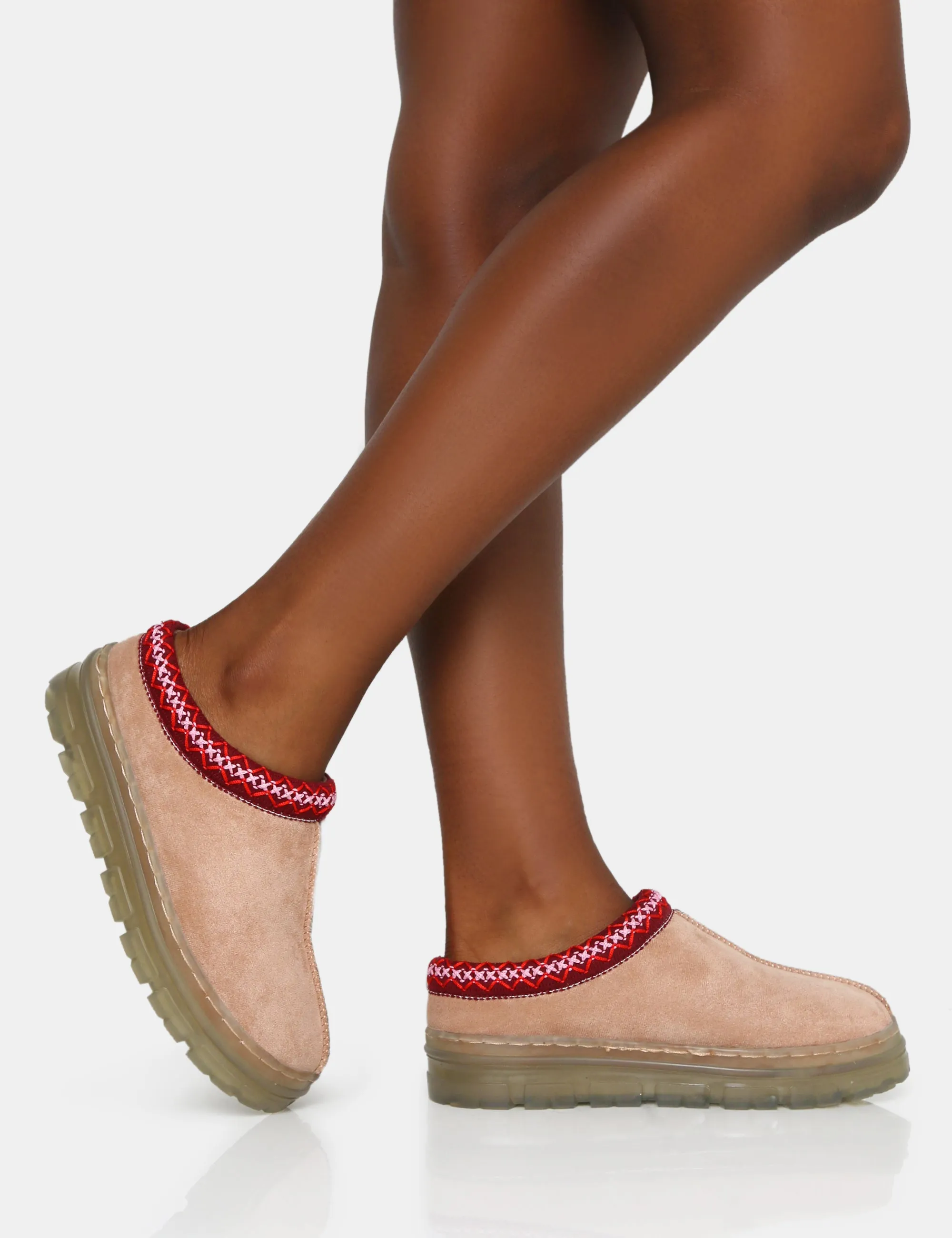 Nala Beige Faux Suede Embroidered Slipper Platform Boots sold by Public Desire product image thumbnail 3