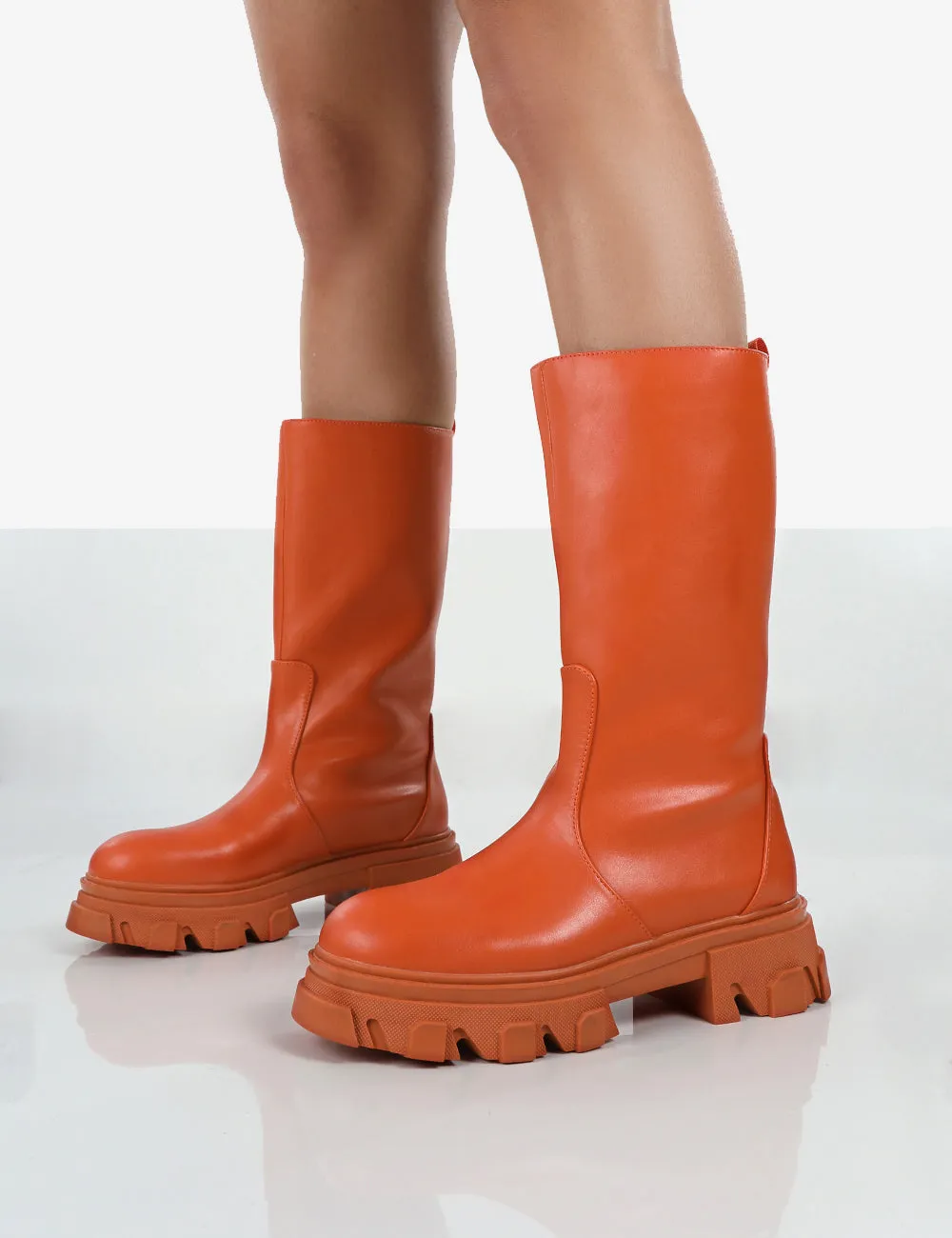 Jolie Orange Pu Knee High Chunky Sole Long Boots sold by Public Desire product image thumbnail 4