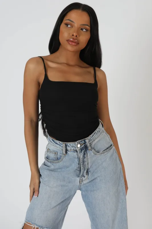 Mesh Ruched Bodysuit Black sold by Public Desire