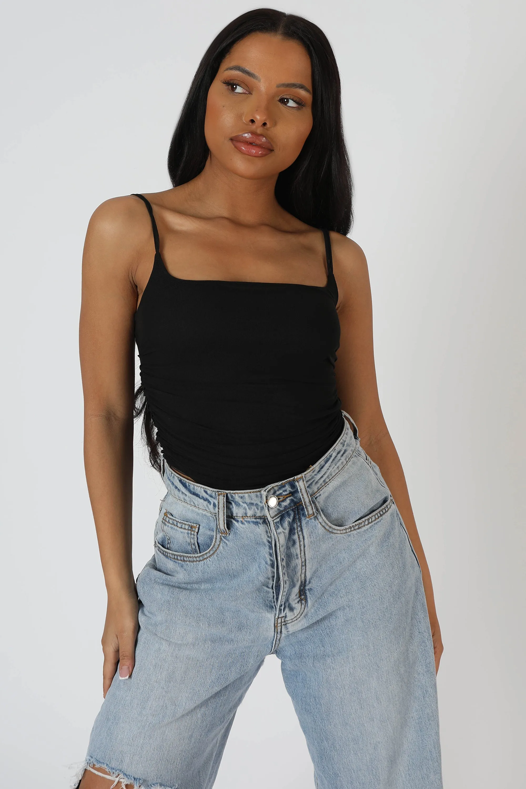 Mesh Ruched Bodysuit Black sold by Public Desire