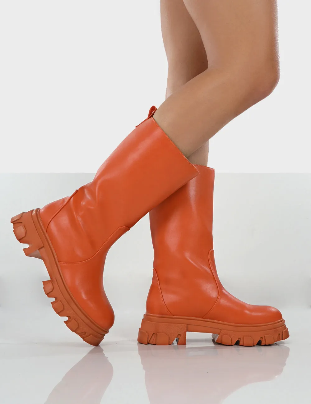 Jolie Orange Pu Knee High Chunky Sole Long Boots sold by Public Desire product image thumbnail 3