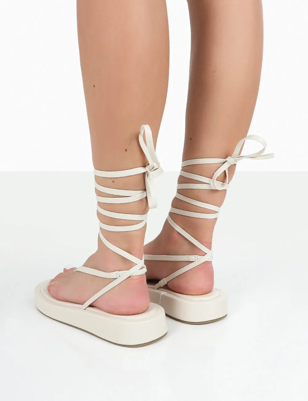 Beach Babe Ecru Lace Up Toe Thong Flatform Sandals sold by Public Desire product image thumbnail 2