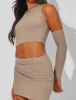 Ribbed Mini Skirt Co Ord Brown sold by Public Desire