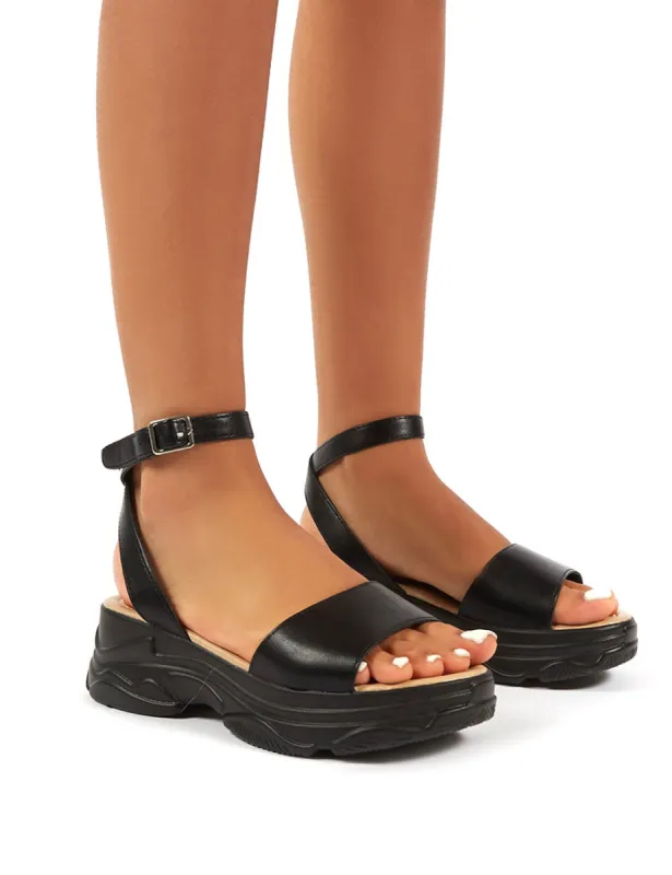 Loco Black PU Strappy Chunky Sandals sold by Public Desire