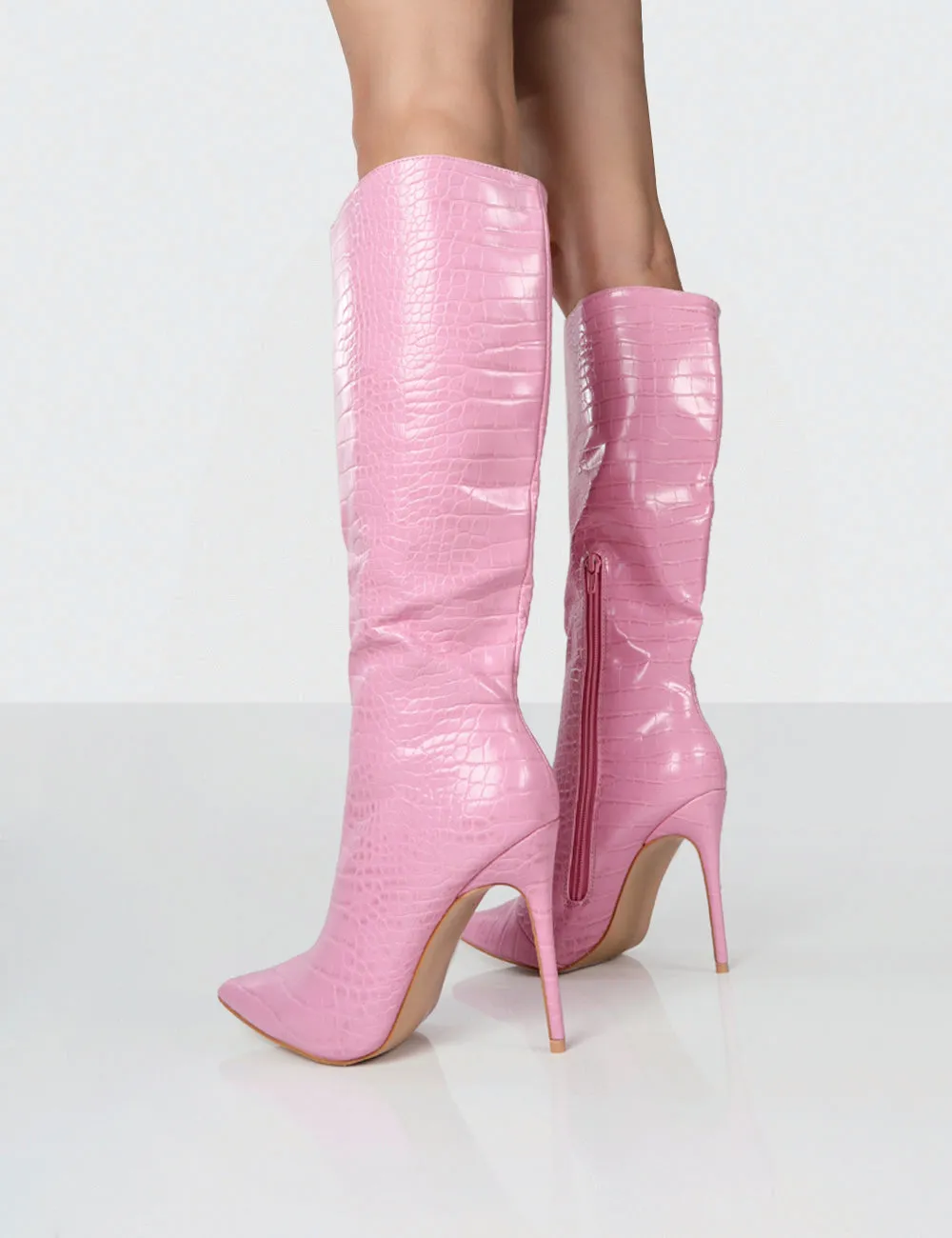 Horizon Pink Croc PU Stiletto Knee High Boots sold by Public Desire product image thumbnail 2