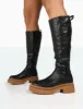 Jersey Black Pu Contrasting Chunky Sole Knee High Boots sold by Public Desire