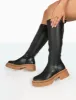 Jersey Black Pu Contrasting Chunky Sole Knee High Boots sold by Public Desire