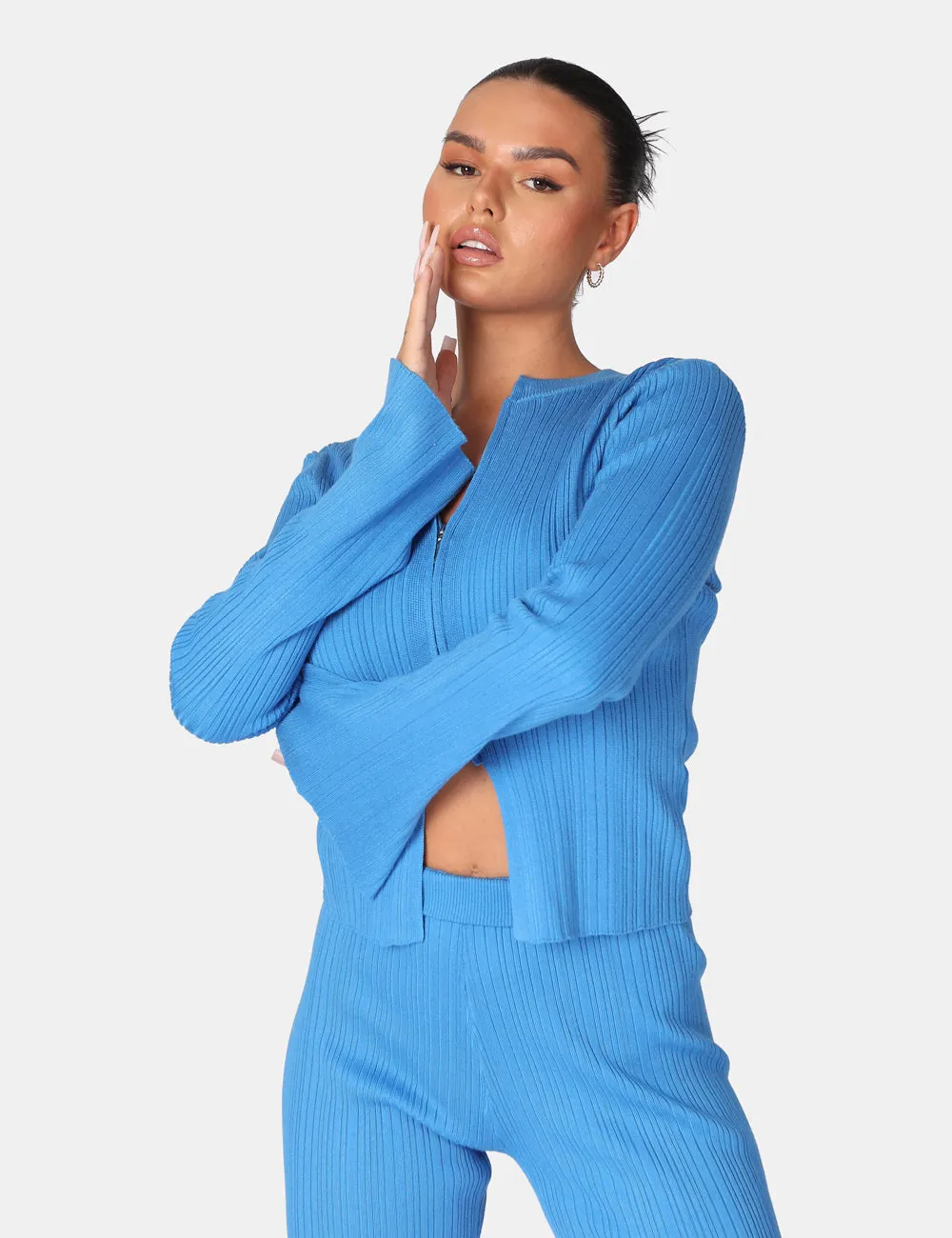 Knitted Zip Front Top Blue sold by Public Desire product image thumbnail 3