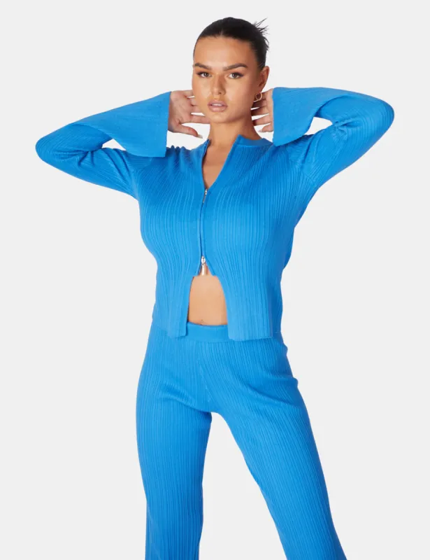 Knitted Zip Front Top Blue sold by Public Desire
