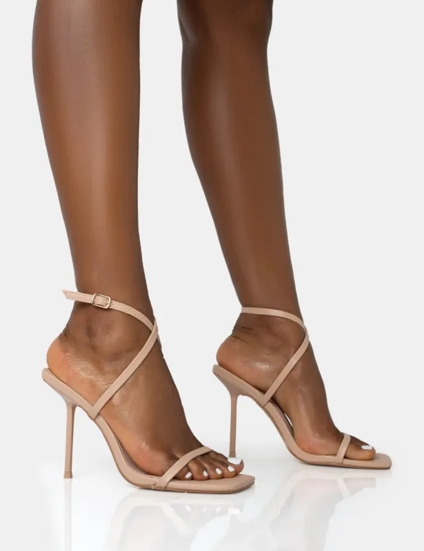 Amy Nude Strappy Barely There Square Toe Stiletto Heels sold by Public Desire