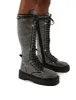 Bitter Sweet Black Diamante Lace Up Knee High Chunky Boots sold by Public Desire