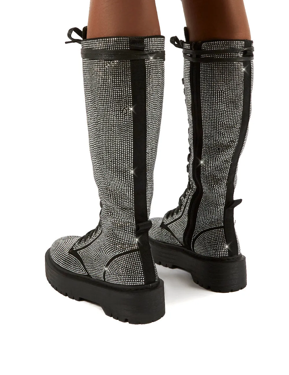Bitter Sweet Black Diamante Lace Up Knee High Chunky Boots sold by Public Desire product image thumbnail 2