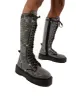 Bitter Sweet Black Diamante Lace Up Knee High Chunky Boots sold by Public Desire