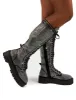 Bitter Sweet Black Diamante Lace Up Knee High Chunky Boots sold by Public Desire