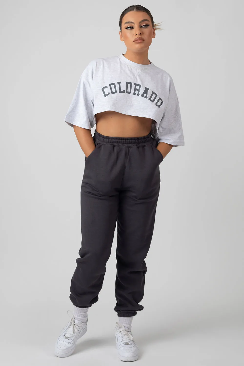 Super Cropped Printed T Shirt Grey sold by Public Desire