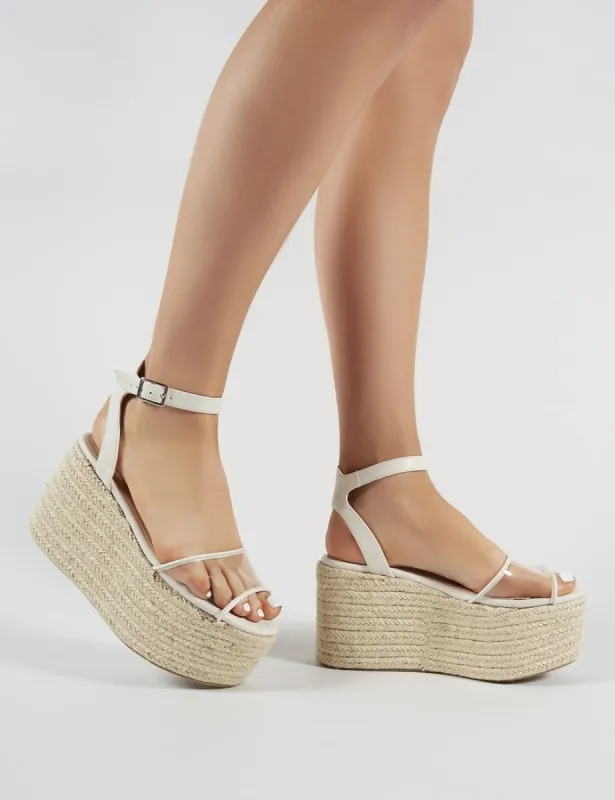 Tarini Clear Perspex Espadrille Flatform Sandals in White sold by Public Desire