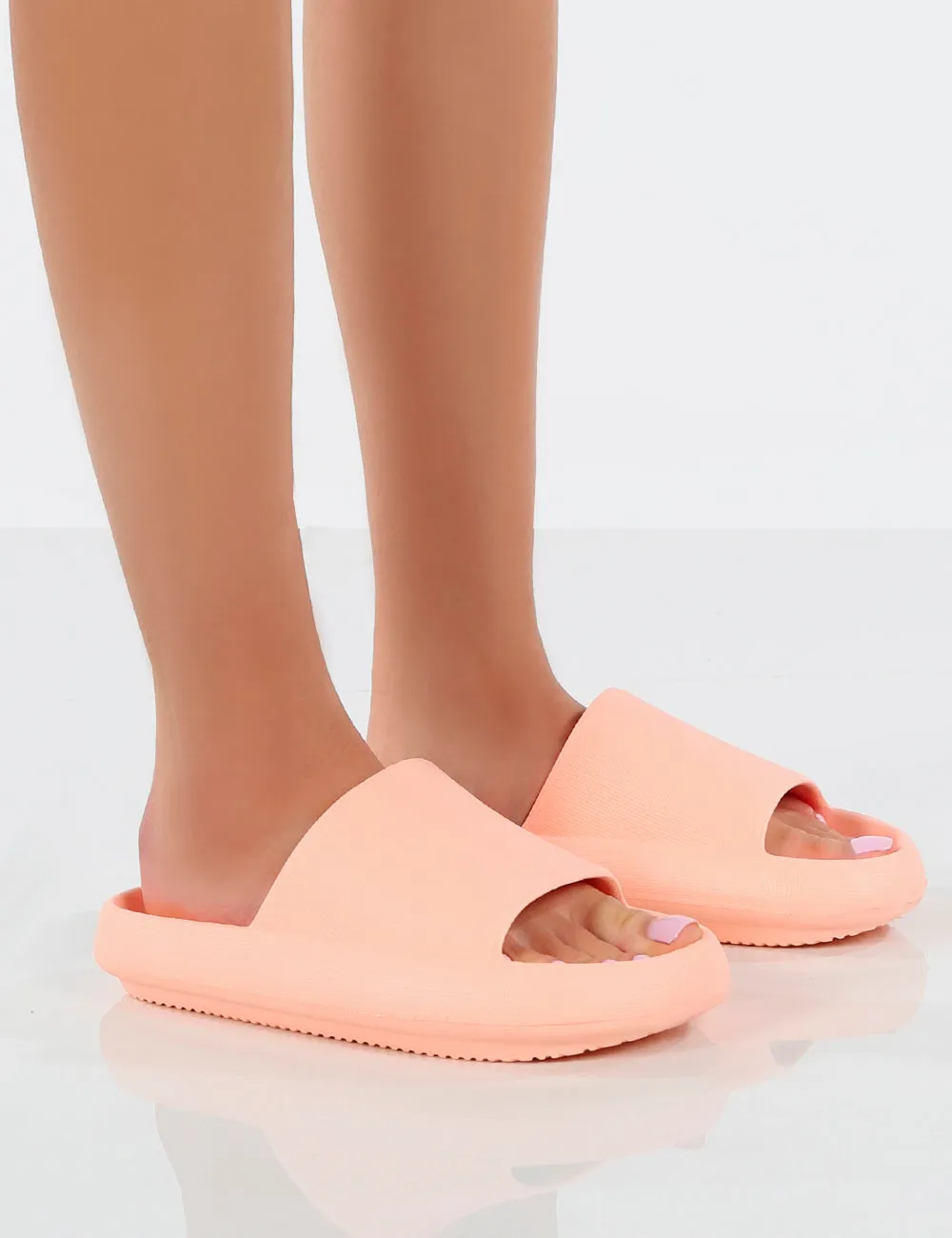 Solar Pink Rubber Flat Sliders sold by Public Desire
