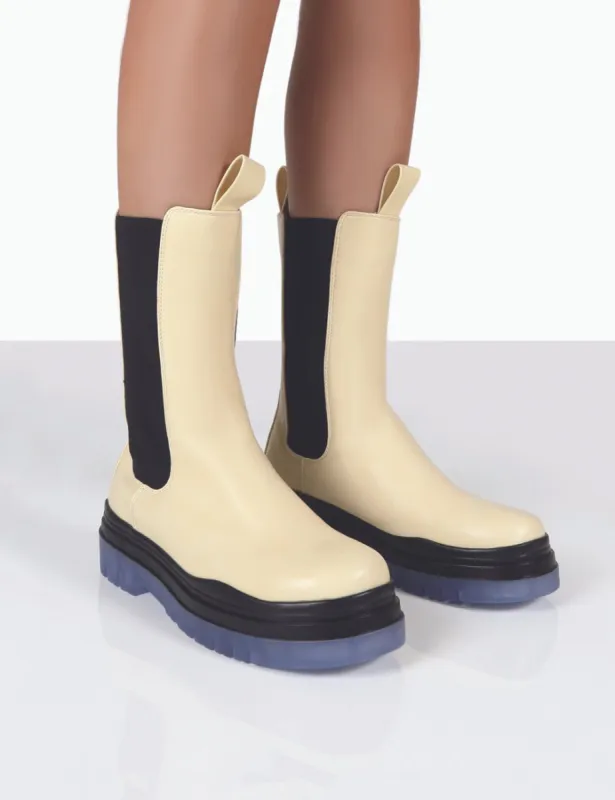 Winter Wide Fit Off White Ankle Chunky Sole Chelsea Boots sold by Public Desire