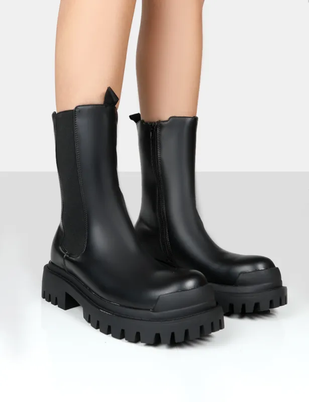 Ebene Black PU Chunky Sole Chelsea Ankle Boots sold by Public Desire
