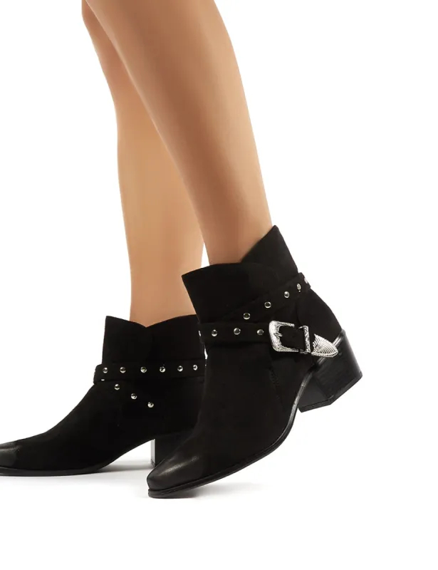 Amber Black Faux Suede Western Ankle Boots sold by Public Desire