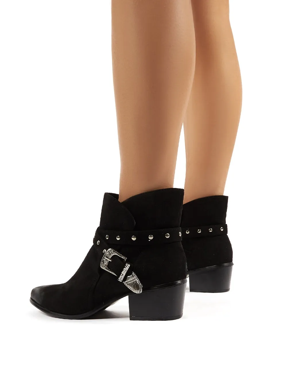 Amber Black Faux Suede Western Ankle Boots sold by Public Desire product image thumbnail 3