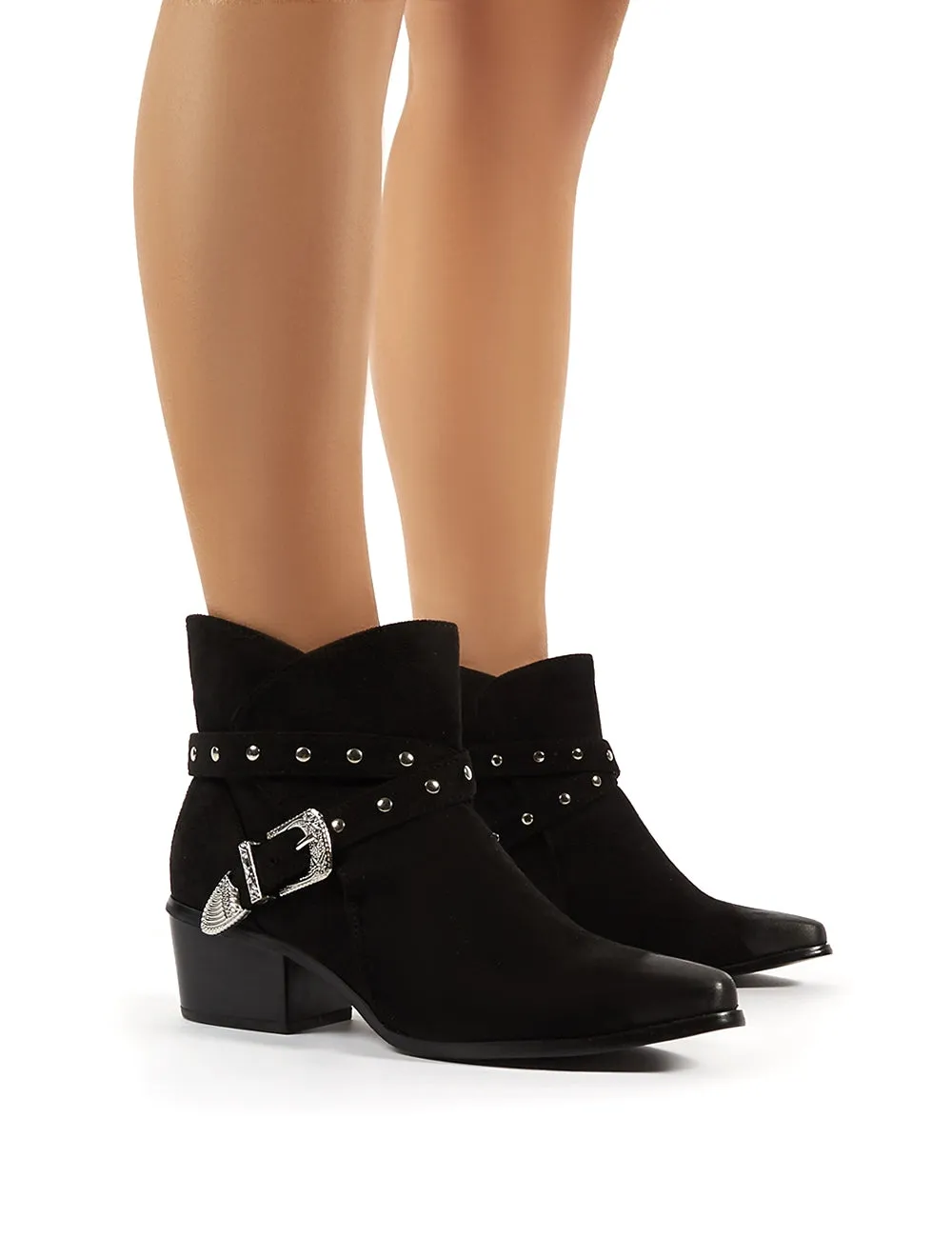 Amber Black Faux Suede Western Ankle Boots sold by Public Desire product image thumbnail 4
